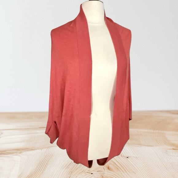 Pure J Jill Sweater Merino Wool Tercel Cocoon Shrug One Size Coral Open Front - Picture 2 of 6